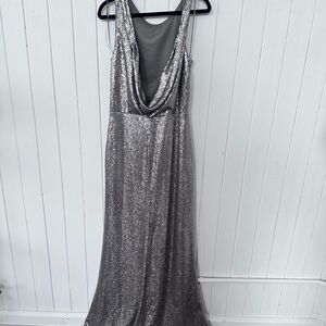 Lulu's Silver Sequin Backless Dress